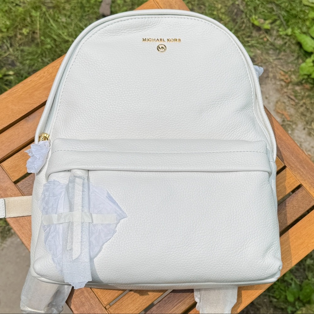 Michael Kors Slater Medium Pebbled Leather Backpack Optic White - Picture 10 of 16